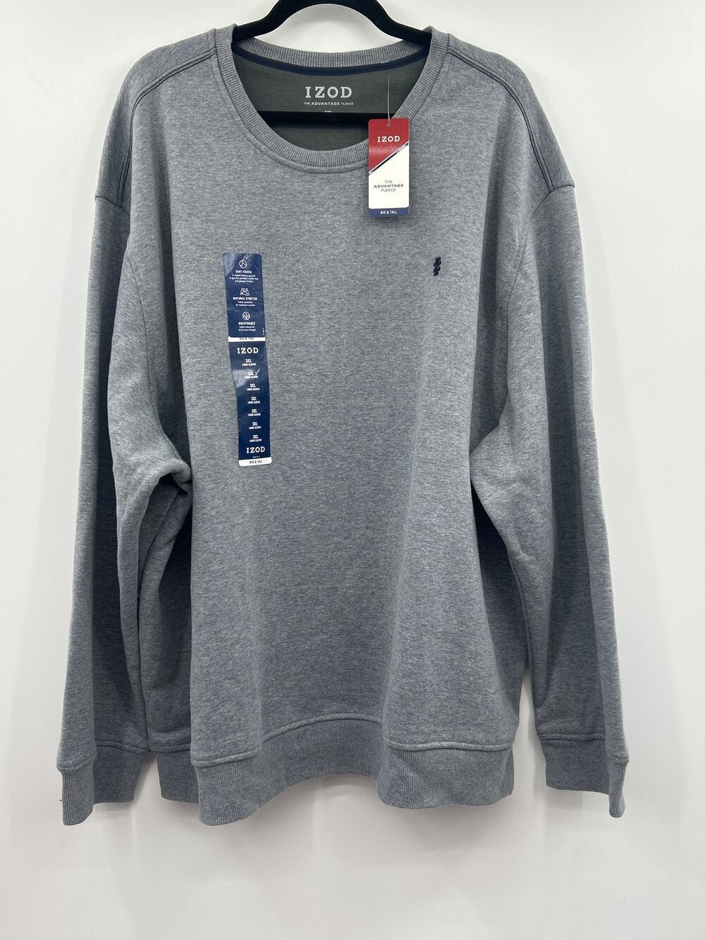 IZOD Advantage Fleece 3XL Gray Crewneck Sweatshirt Pullover NWT Classic
